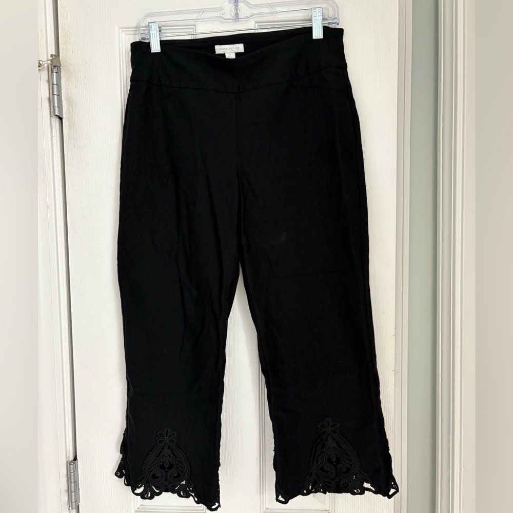 Charter Club Black Cropped Pants with Lace Hem